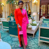 Fashion Long Colorful Suit Jacket with Side Slit